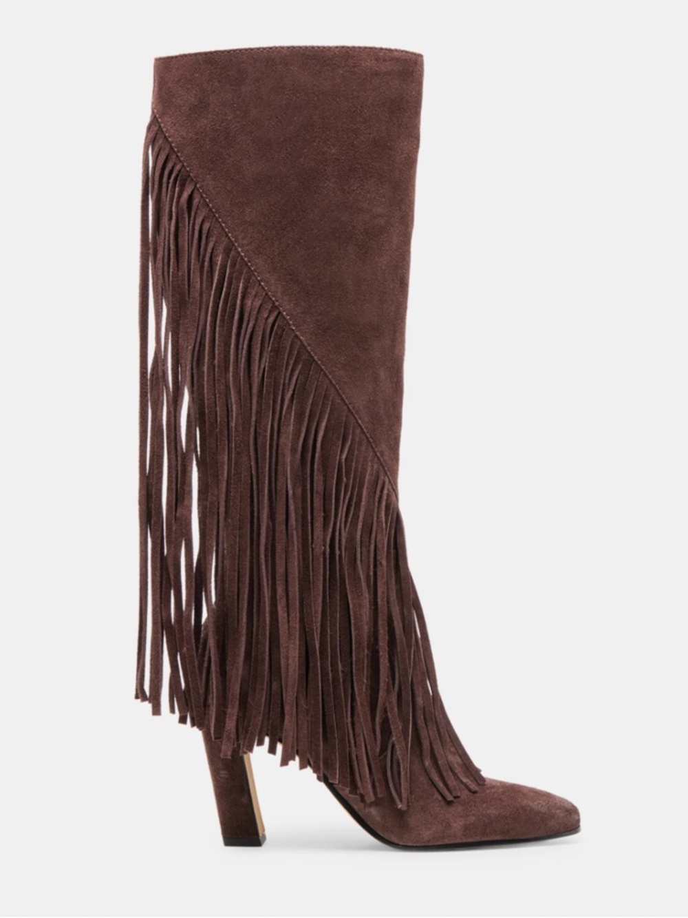 Anthropologie Dolce Vita Giano Suede Fringe Boots Knee High Block Heel Western
